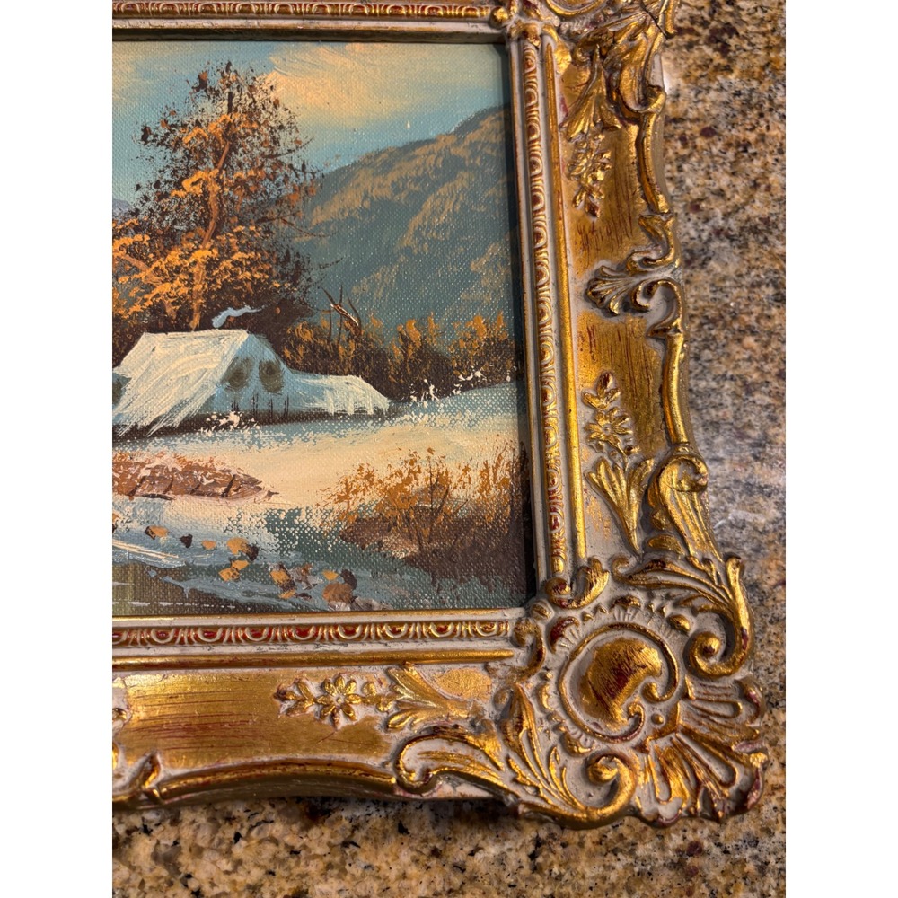 Simans Vintage Winter Mountain Landscape Oil Painting Ornate Gold Frame Holland - Picture 8 of 12
